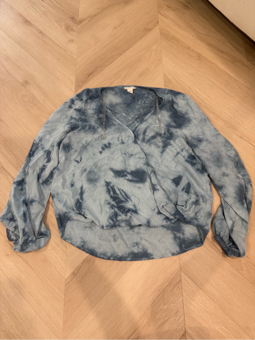 Aeropostale Blue Tie-Dye Wrap-Style Long Sleeve Blouse